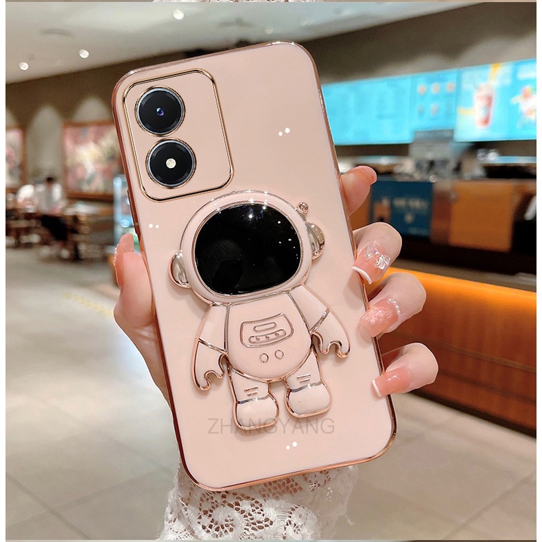 ốp lưng oppo a17 TPU Mạ điện 3D Phi hành gia có chân đế ốp điện thoại oppo a17