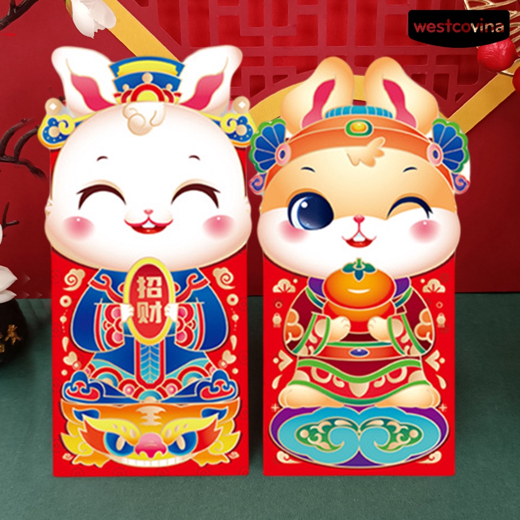 [Hot]☃Set 6 Bao Lì Xì Giấy Họa Tiết Thỏ Dễ Thương Phong Cách Trung Hoa