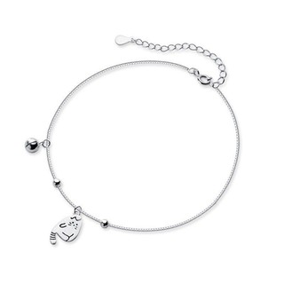 Lắc chân bạc mèo chuông m2035 cute bạc màu trắng