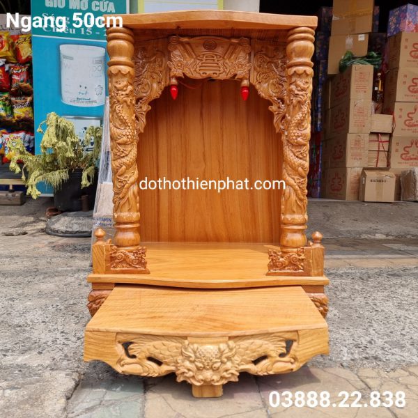 Bàn thờ thần tài ông địa gỗ gõ đỏ ngang 50 cm mẫu mới rất đẹp