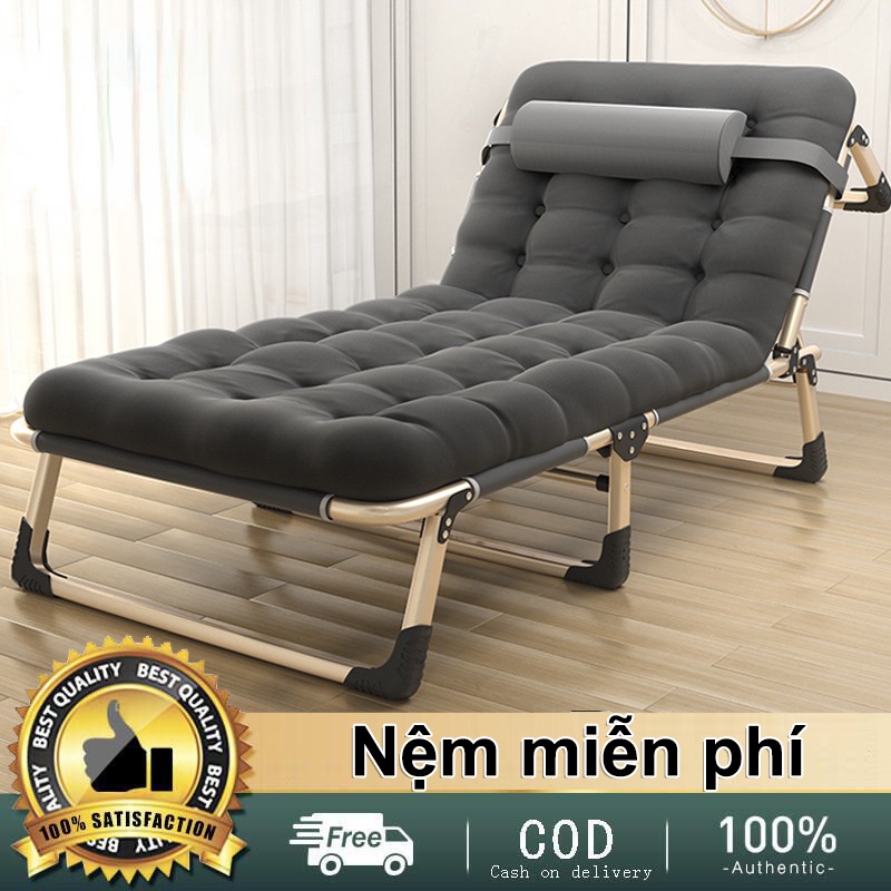 Giường gấp Giường xếp giường ngoài trời ghế dài điều chỉnh giường nằm nghỉ trưa-（đệm êm ái và bịt mắt）