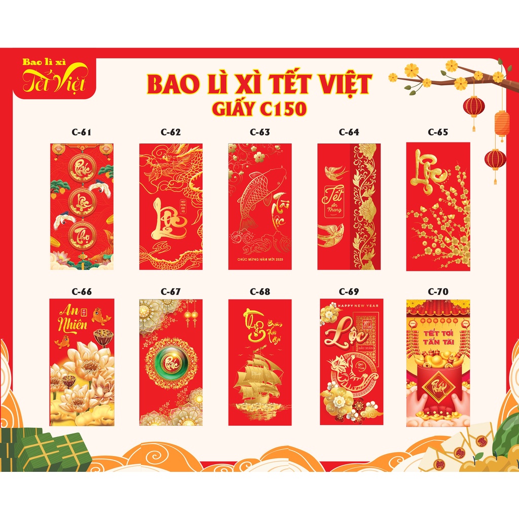 COMBO 100 CÁI BAO LÌ XÌ TẾT QUÝ MÃO 2023 GIẢ RẺ, XỊN XÒ