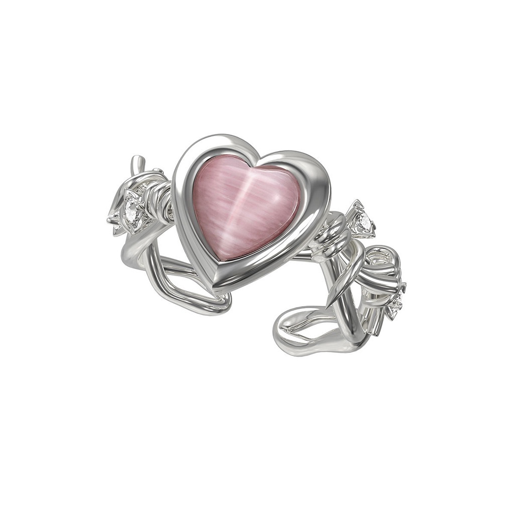 Nhẫn AY bạc đính pha lê mặt trăng kiểu trái tim thời trang ngọt ngào dành cho nữ