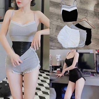 Sét bộ 2 dây đùi viền ren sexy chất gân co giãn mặc ở nhà thoải mái