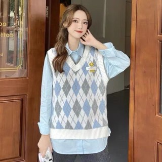 Áo len gile nữ gumax, áo gile nữ hàn quốc cổ chữ v form rộng họa tiết cá tính