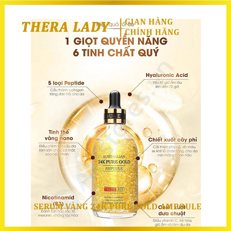 Serum Tinh Chất Gold 24K Pure Gold Ampoule Của Úc 100ml - Giúp Trắng Sáng Vạn Người Mê, Cho Da Mềm Mịn Tươi Sáng