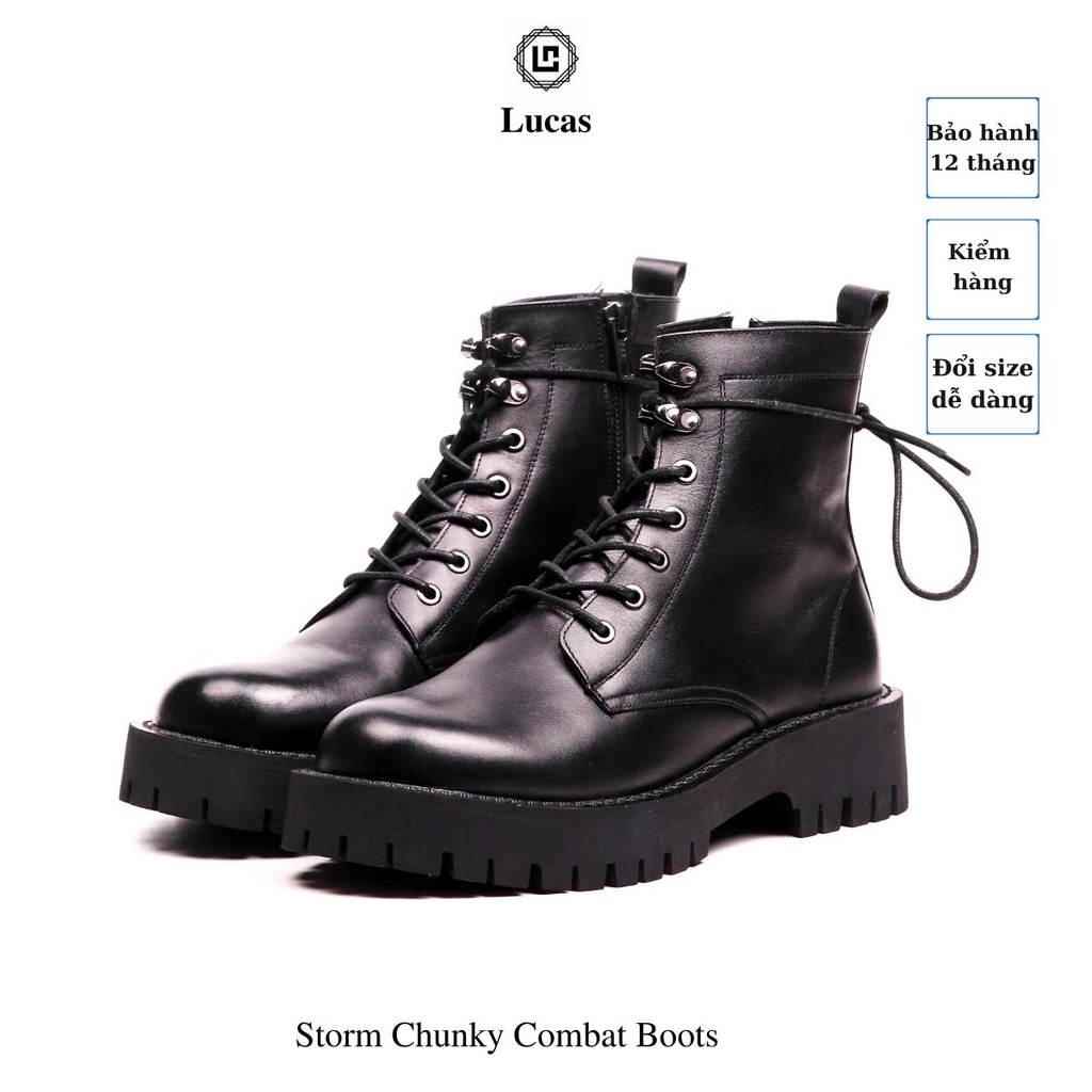 Giày Boots nam da bò Storm Chunky Combat Boots da bò Nappa đế cao 4.5 cm, Lucas Shoes bảo hành 1 năm
