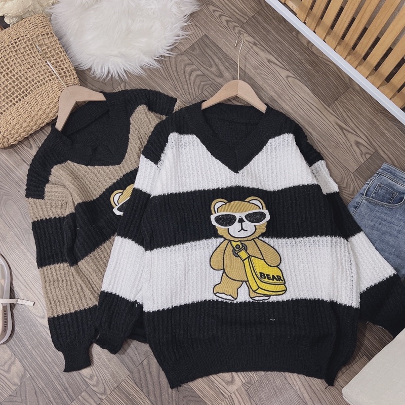 Áo len sọc gấu form rộng siêu xinh