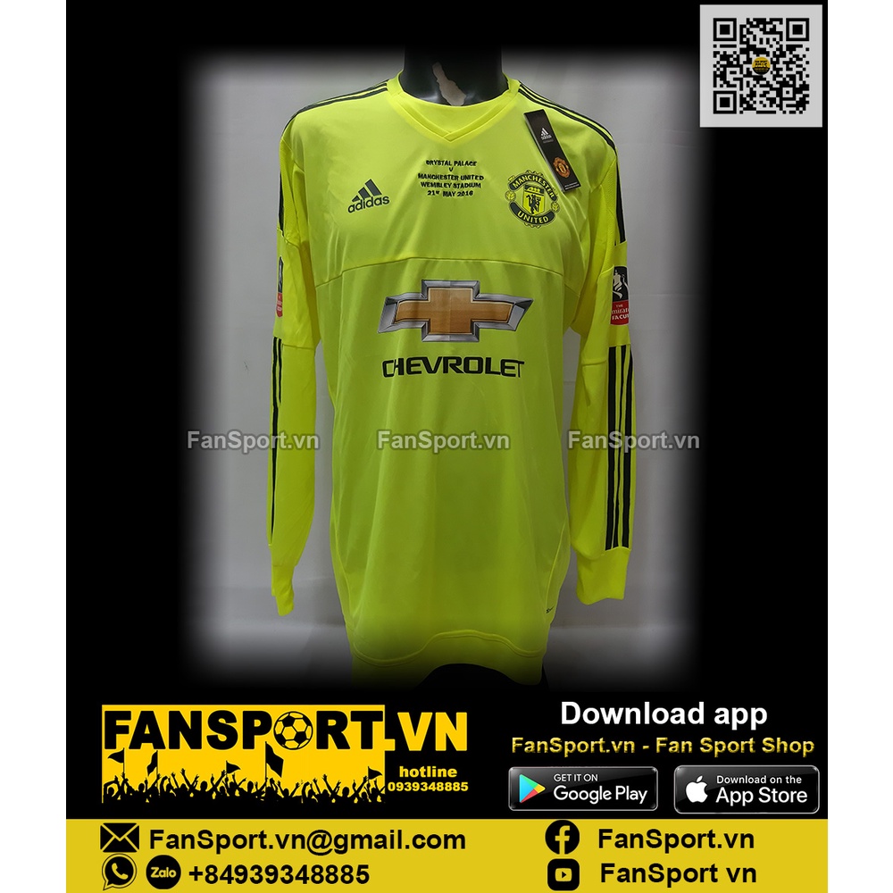 Áo đấu thủ môn bóng đá David De Gea Manchester United FA Cup final 2016 shirt goalkeeper adizero size 9