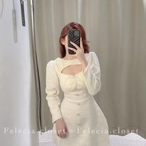 Váy dạ khoét ngực phối ren