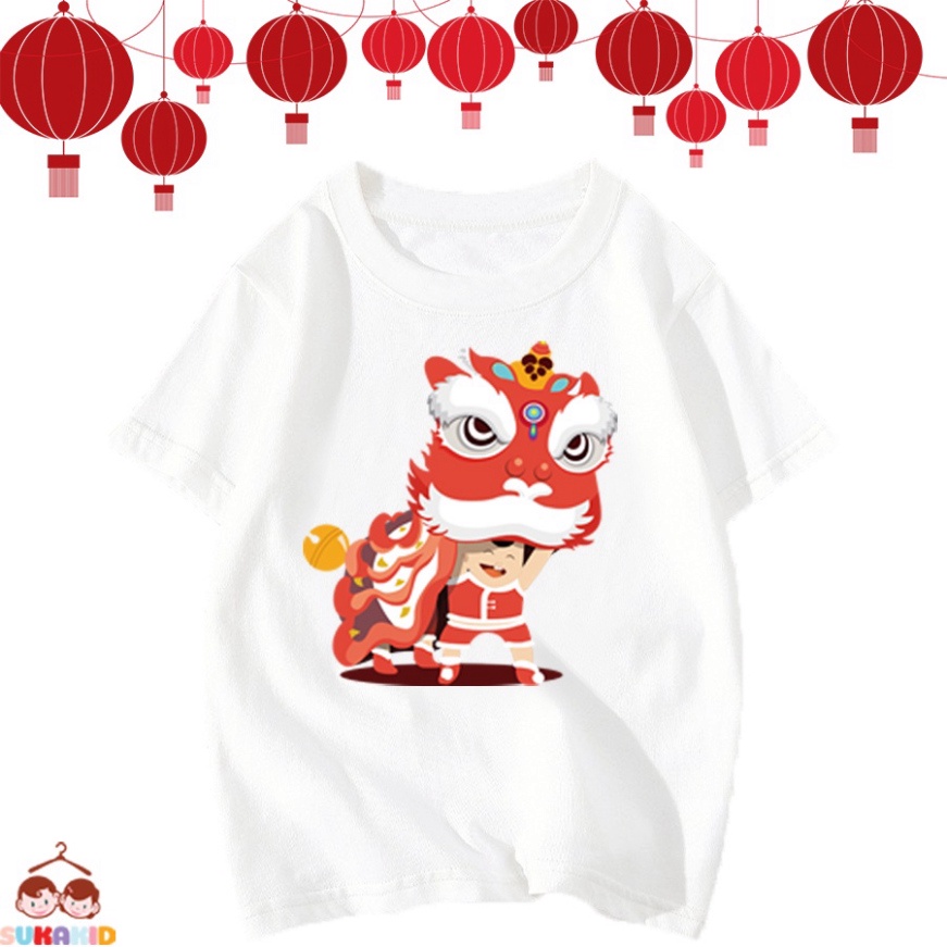 Áo thun trẻ em tết cậu bé đội đàu lân cho bé từ 6kg-30kg.AT12.