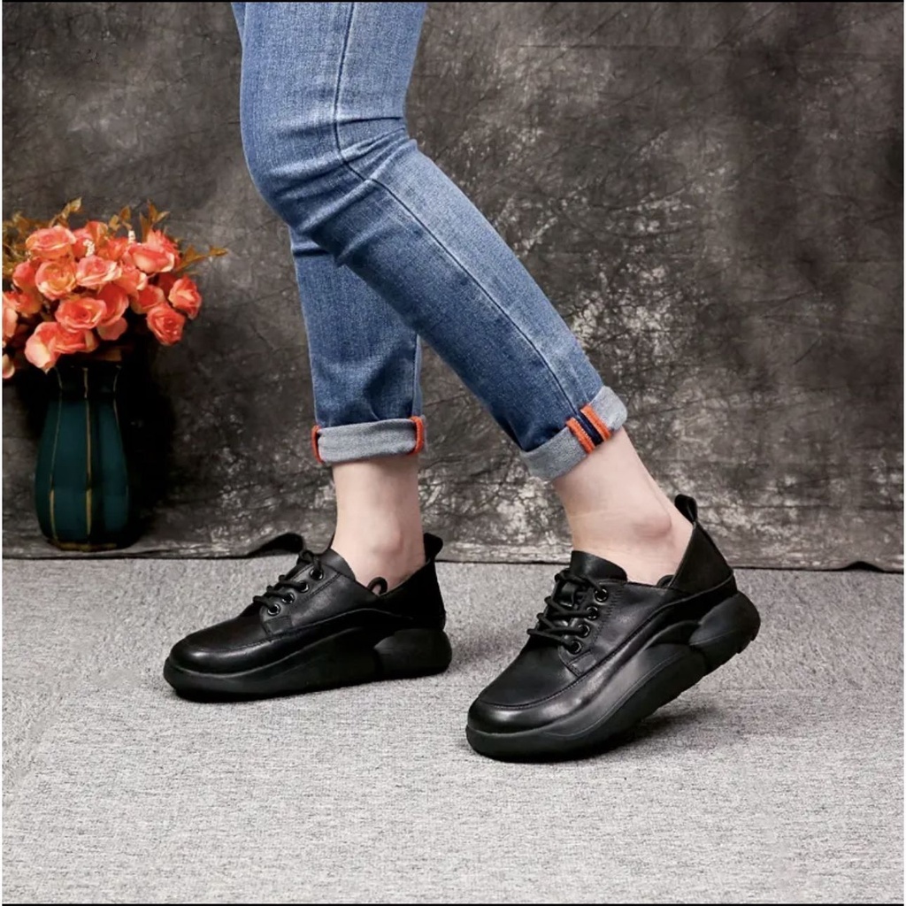 Giày Da Đế Dày Buộc Dây Phong Cách Roman Thời Trang Cho Nữ