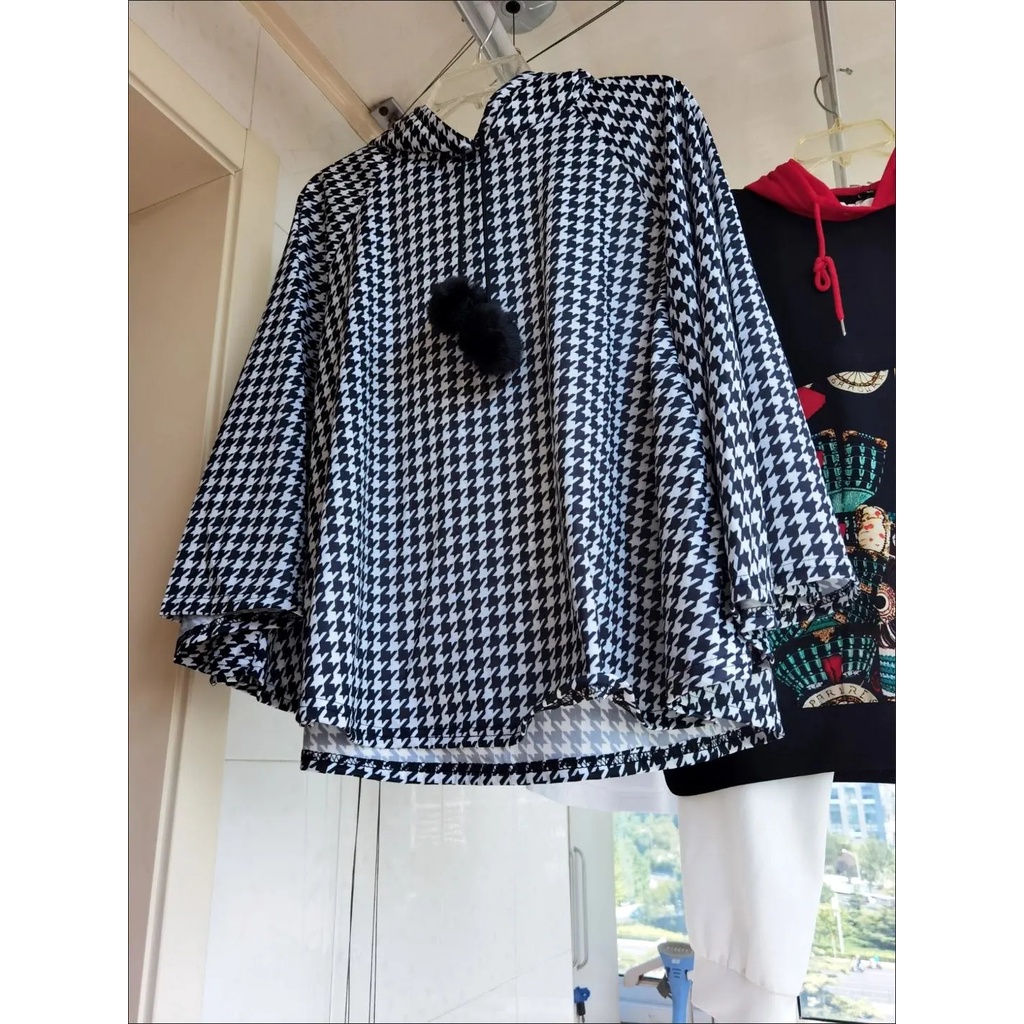 Áo Khoác Hoodie Chui Đầu Dáng Rộng In Họa Tiết Houndstooth Kiểu Hàn Quốc Thời Trang Cho Nữ | BigBuy360 - bigbuy360.vn