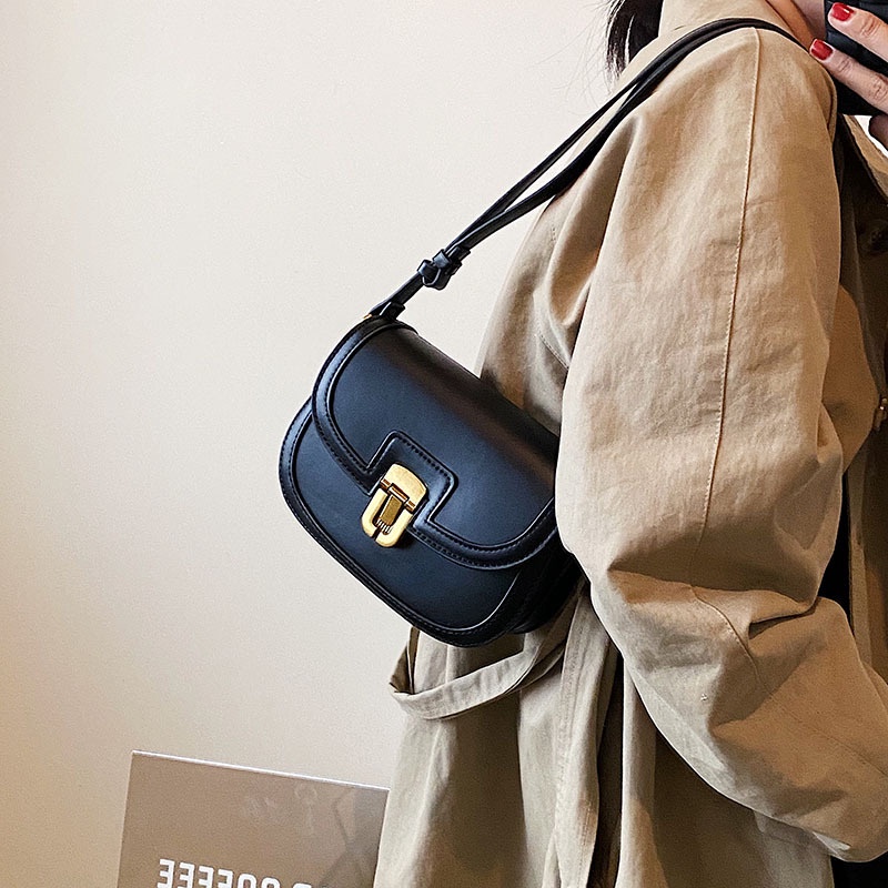 Túi xách đeo chéo JASMIN NOIR bằng da pu và vải bạt có khóa hình yên ngựa cổ điển cho nữ