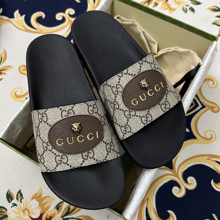 Dép lê quai ngang Gucci mặt hổ sắt LA on web fullbox