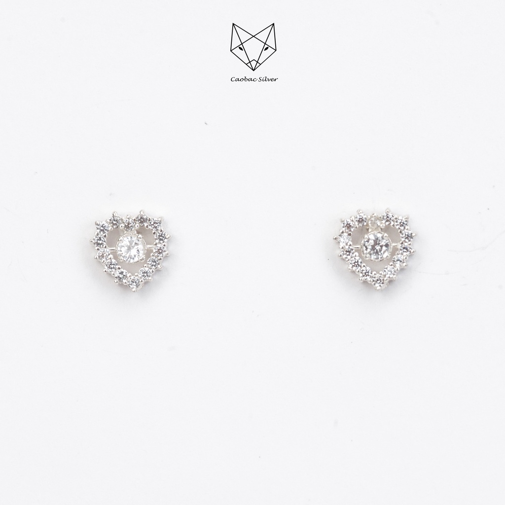 Khuyên Tai Bạc Ta Nữ CaoBac Silver Hình Tim Đá Nhọn Ổ Đá Giữa Lấp Lánh, Thanh Lịch Xinh Xắn Dành Cho Bạn Gái