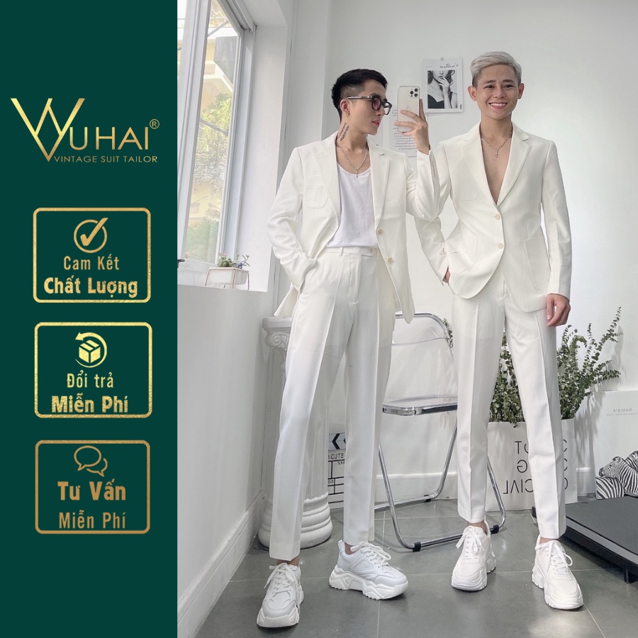 Bộ vest nam túi hộp Hàn Quốc màu trắng trẻ trung-VuHai