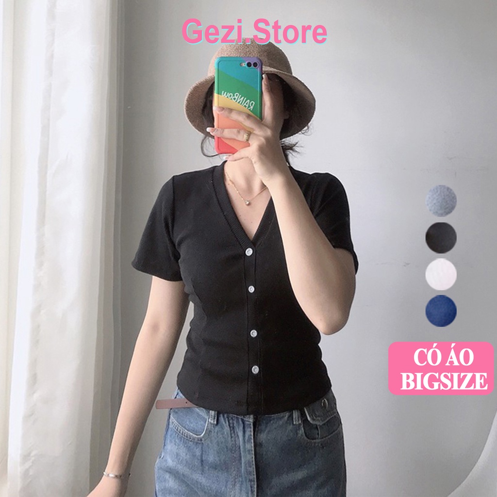 Áo Thun Nữ Cổ Tim Tay Ngắn Madela Cotton Co Giãn Giả Cúc Có Bigsize 100%, Áo Croptop Nữ Cổ V Tay Ngắn | BigBuy360 - bigbuy360.vn