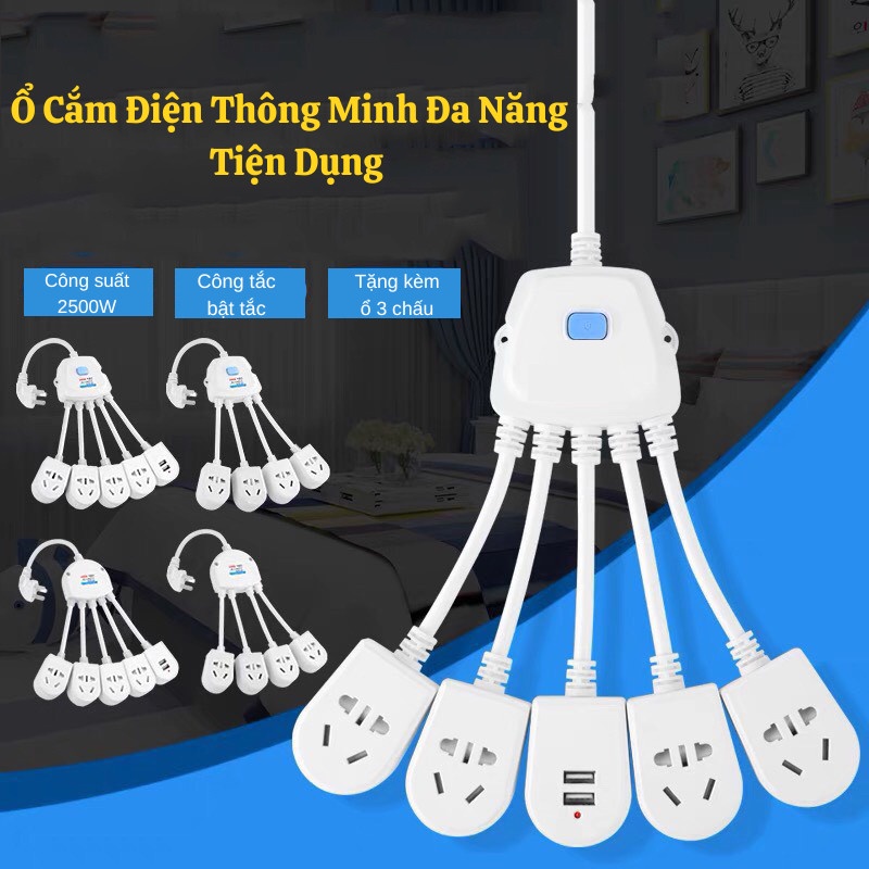 Ổ Cắm Điện Đa Năng Ổ Điện Thông Minh Có Cổng USB Chống Giật Gia Dụng Thông Minh Asaki