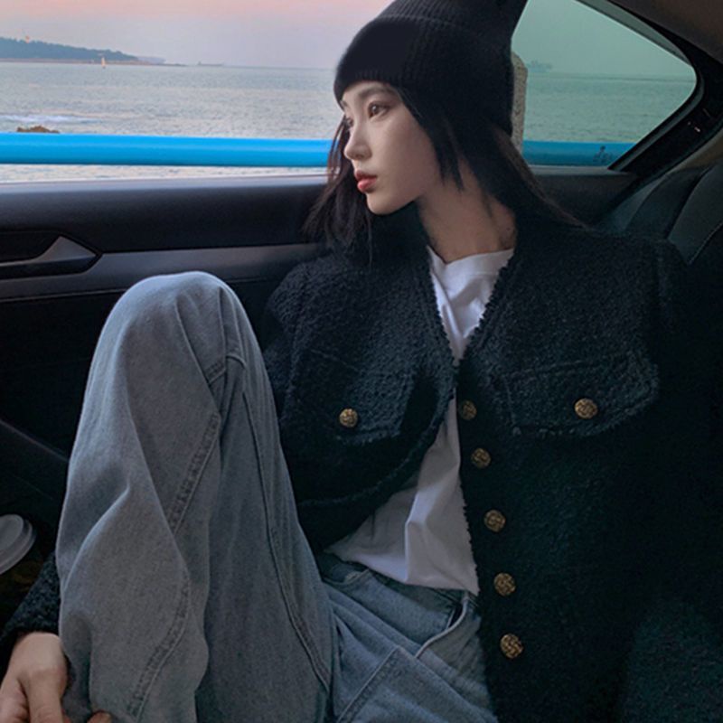 Áo Khoác Ngắn Màu Đen Phong Cách Hàn Quốc Cổ Điển Thời Trang Xuân Thu Dành Cho Nữ
