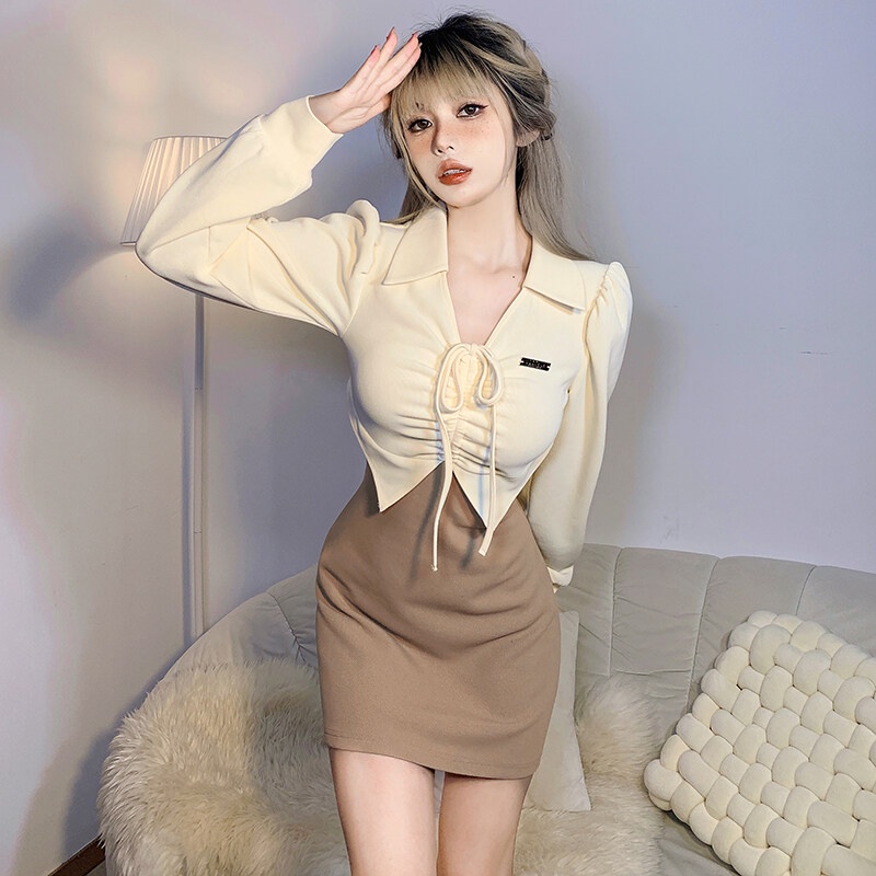 Weird Puss Set Đầm Nữ Váy Vừa Vặn + Áo Hoodie Dài Tay In Hình Ngôi Sao Dễ Thương Phong Cách Preppy Đa Năng
