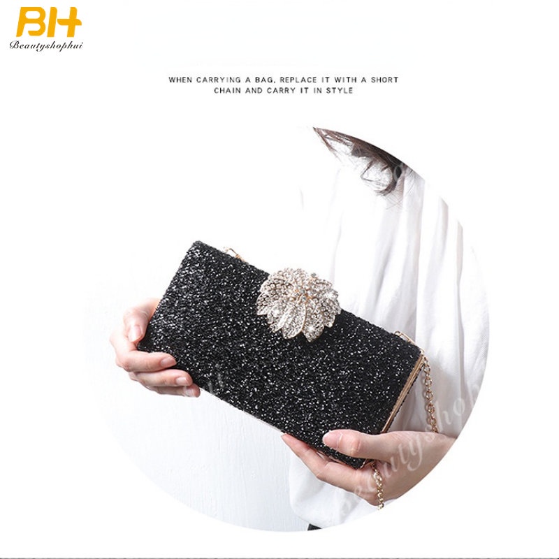 Ví Cầm Tay Hình Vuông Đính Kim Cương Giả Đa Năng Sáng Tạo Dự Tiệc Cho Nữ