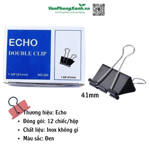Kẹp sắt đen Echo 200 - 41mm (Hộp) - HD