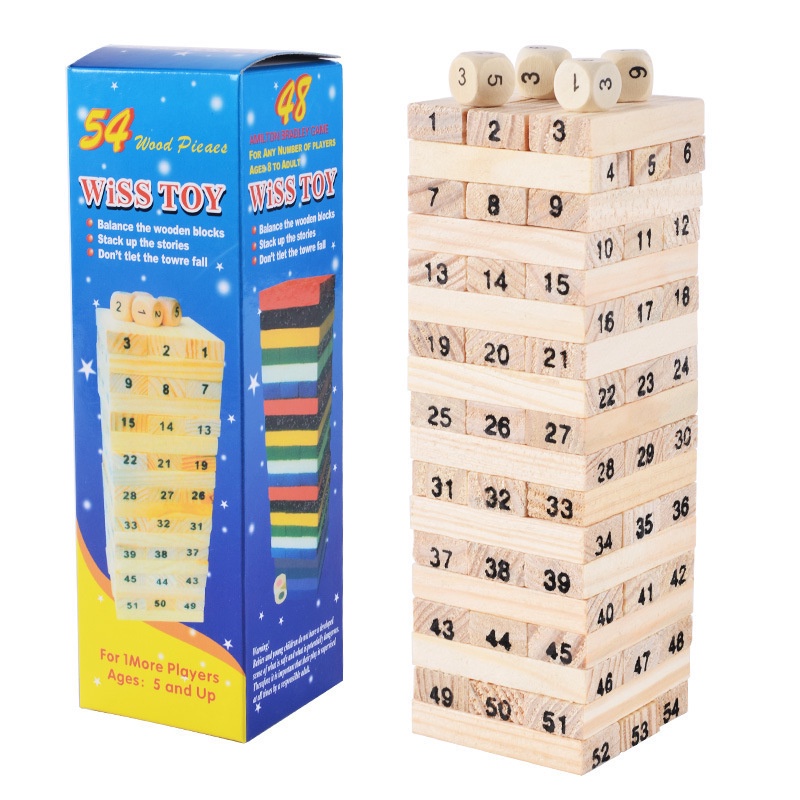 Bộ Đồ Chơi Rút Gỗ 54 Thanh Kèm 4 Xúc Xắc - Tăng Khả Năng Sáng Tạo Và Tư Duy Logic Trong Bé 0079843 Đức Tài