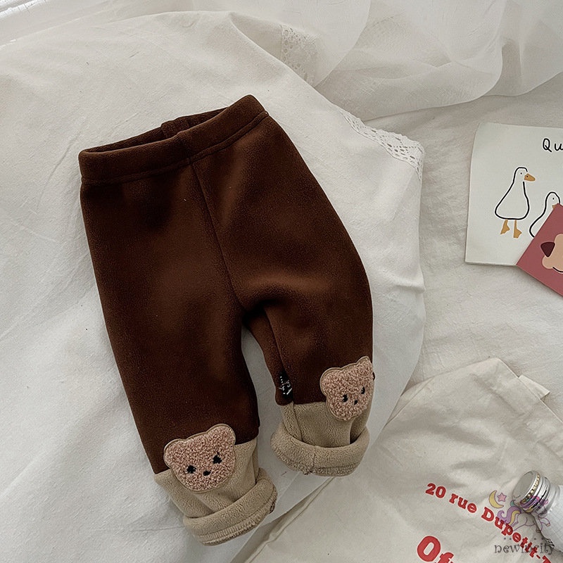 Quần Dài Đệm Nhung Dày Dặn In Họa Tiết Gấu Hoạt Hình Phong Cách Hàn Quốc Thời Trang Mùa Đông Cho Bé Trai