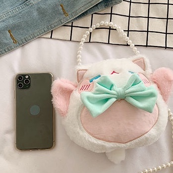 Túi xách họa tiết mèo Túi đeo vai nơ lớn, túi đeo vai lolita gió chéo túi hoạt hình túi xách