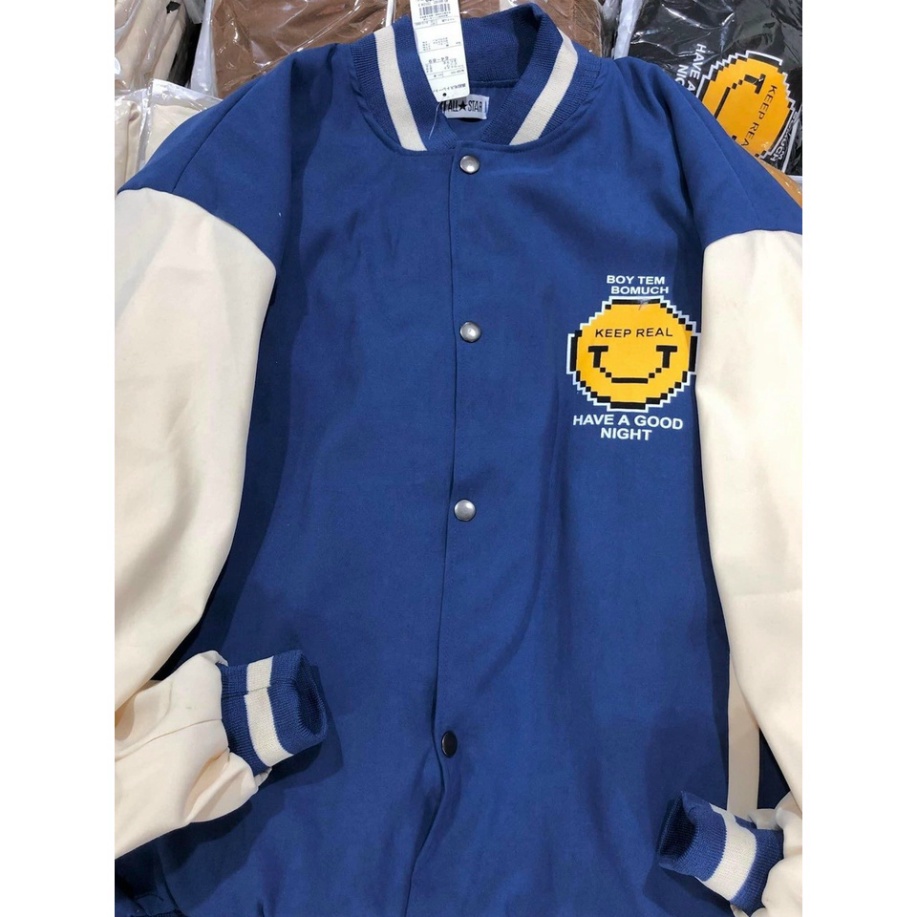 Áo Khoác Bomber In Nổi Mặt Cười Vải Da Lộn Kèm Ảnh Thật GKT48