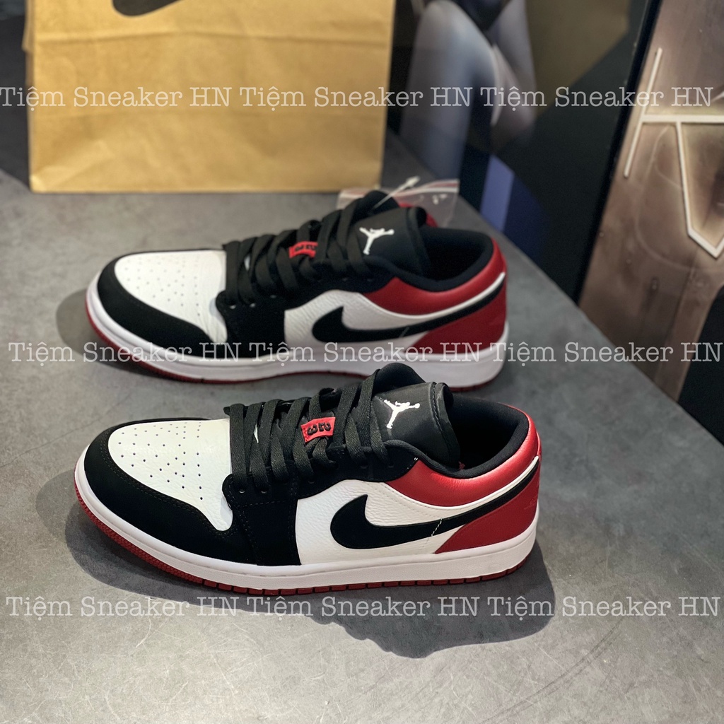 Giày Air Jordan 1 Low Black Toe Đen Đỏ Hàng Cao Cấp Trắng Đen Gót Đỏ