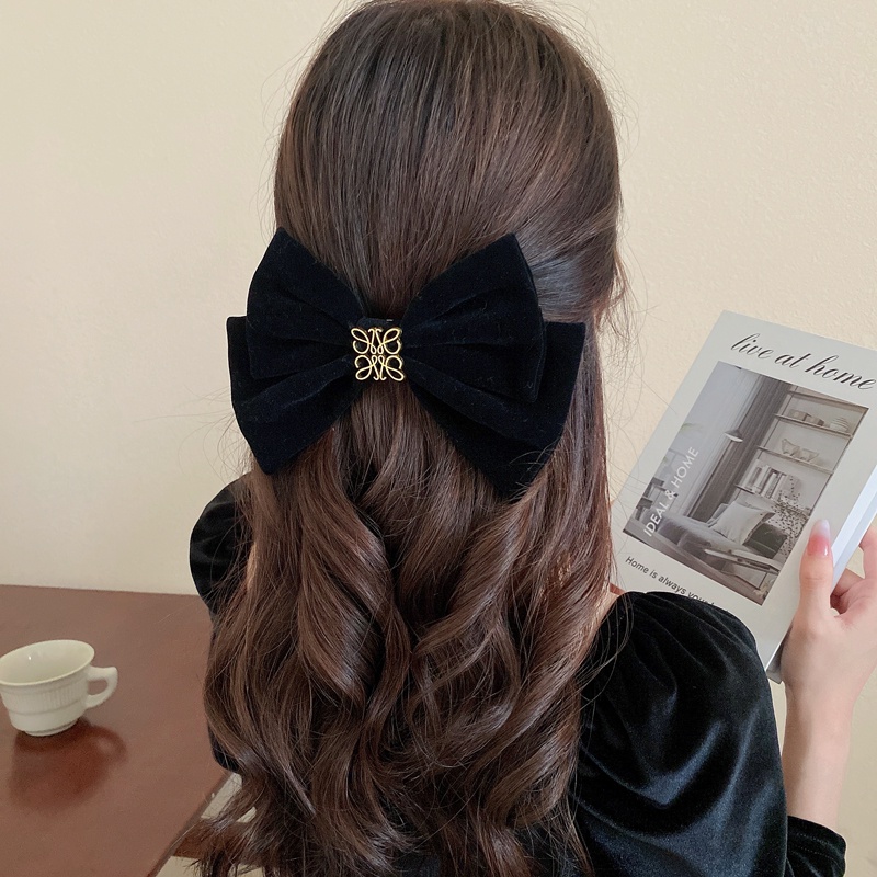 Kẹp Tóc Nơ Màu Đen Bằng Nhung Thời Trang Cho Nữ