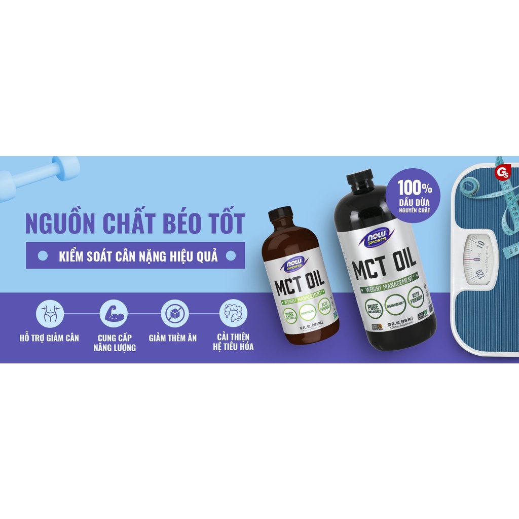 Chiết xuất dầu hữu cơ hỗ trợ giảm cân NOW MCT Oil, Weight Management nhập khẩu Mỹ