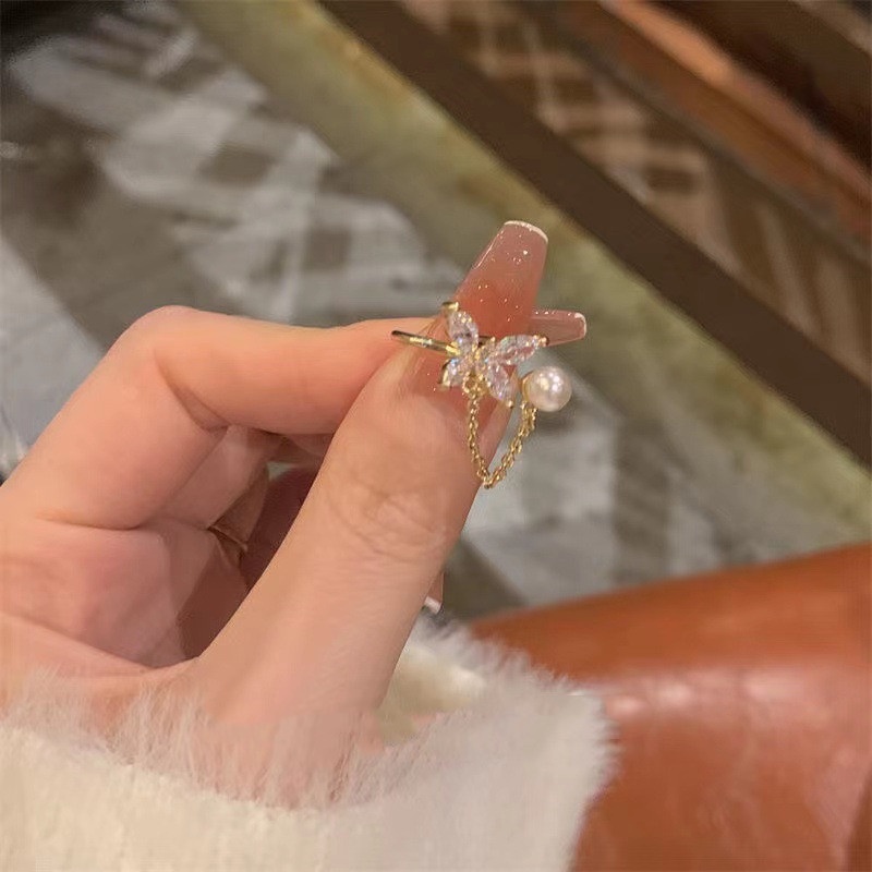 Bộ Nhẫn Hình Bướm Đính Ngọc Trai Thiết Kế Tinh Tế Thời Trang Cho Nữ