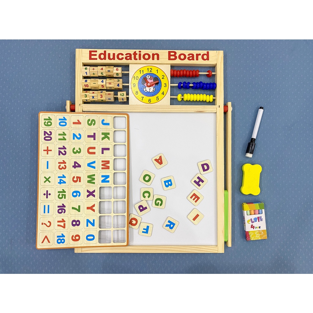 Bảng viết thông minh Edu chữ và số nam châm 2 mặt - đồ chơi giáo dục bằng gỗ