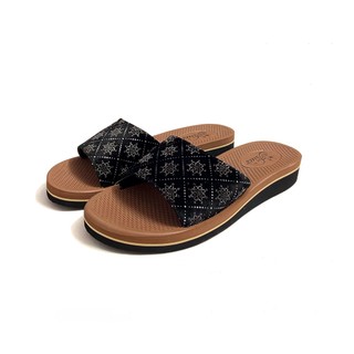 Dép lê xốp nữ siêu nhẹ quai nhung- nau- den