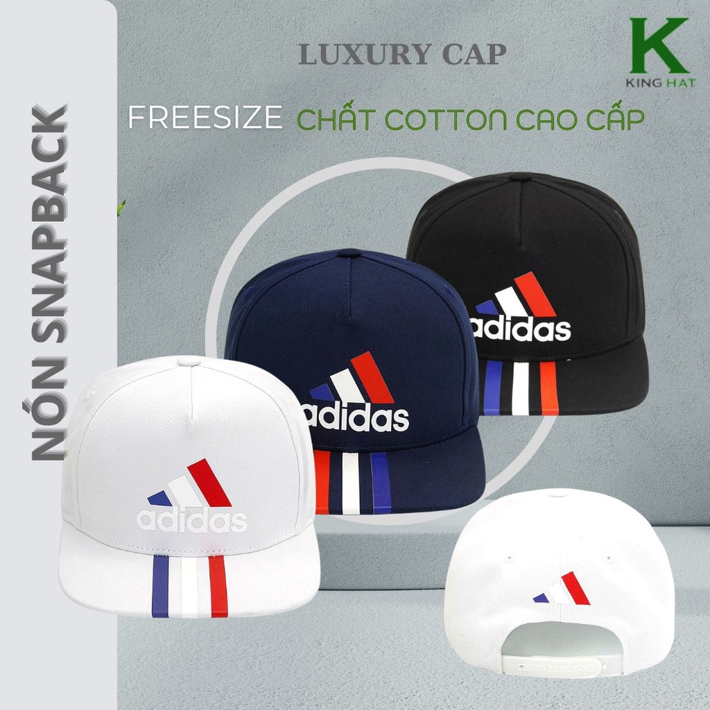 Nón snapback A di das 3 sọc cao cấp, chất vải cotton hà Quốc, thêu cờ 3 màu thời trang, chuẩn xịn, phom cứng cáp