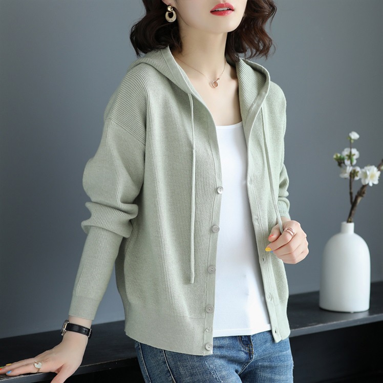 Áo khoác len nữ kiểu Hàn Quốc có mũ - Áo len nữ cao cấp Quảng Châu cài cúc dài tay - Danangsale