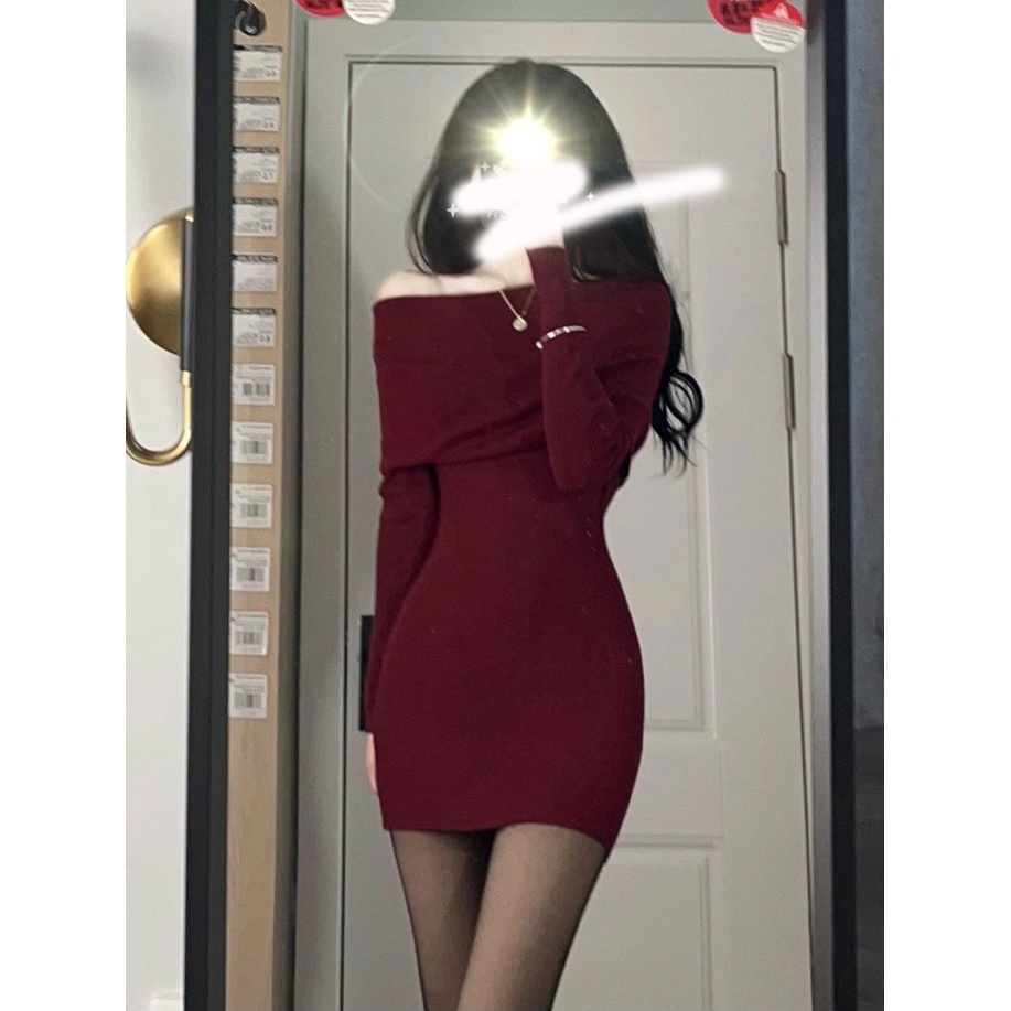 Đầm Giáng Sinh Tay Dài Hở Vai Plus Size Cho Nữ