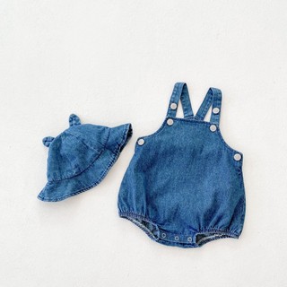 Jumpsuit Denim + Mũ Cho Bé
