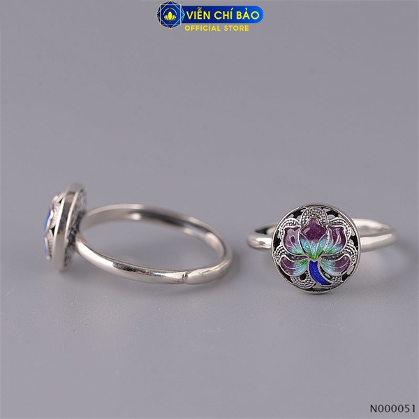 Nhẫn nữ hoạ tiết hoa sen xanh chất liệu bạc Thái 925 thời trang phụ kiện trang sức Viễn Chí Bảo N000051-X