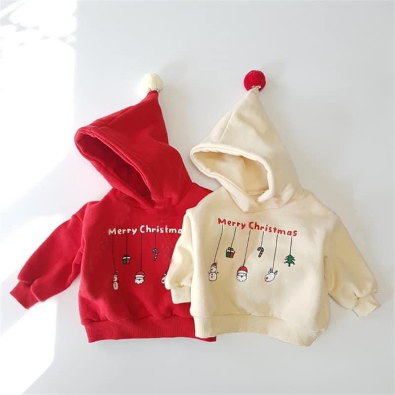 Set 2 áo NỈ HOODIE ĐỎ - BE MÀU NOEL CHO BÉ Hình noel xinh xắn ngộ nghĩnh , màu dễ thương chất nỉ bông, dày dặn cực ấm