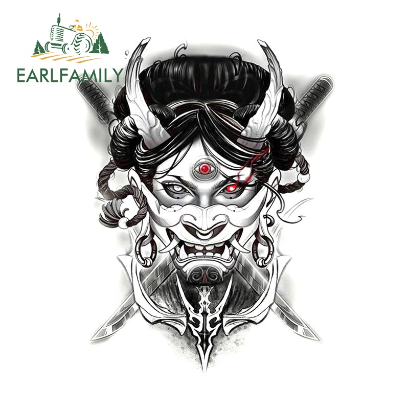 Sticker Dán Trang Trí Xe Hơi Hình Samurai Oni Geisha 13Cmx10.1Cm Chống Nước