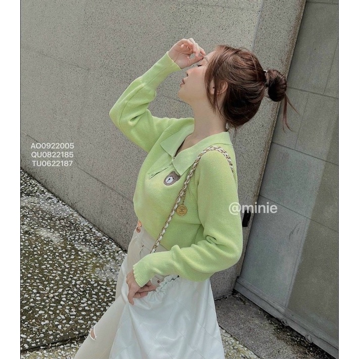 Bigsize Áo len croptop thêu gấu tay dài 50-90kg