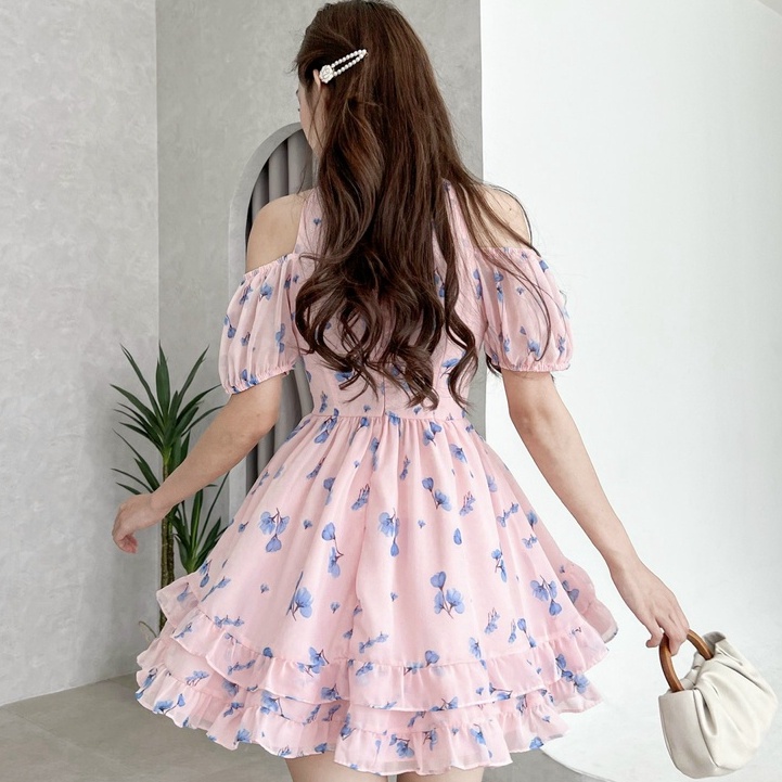 Đầm SALEM- Đầm hoa cổ yếm có tay