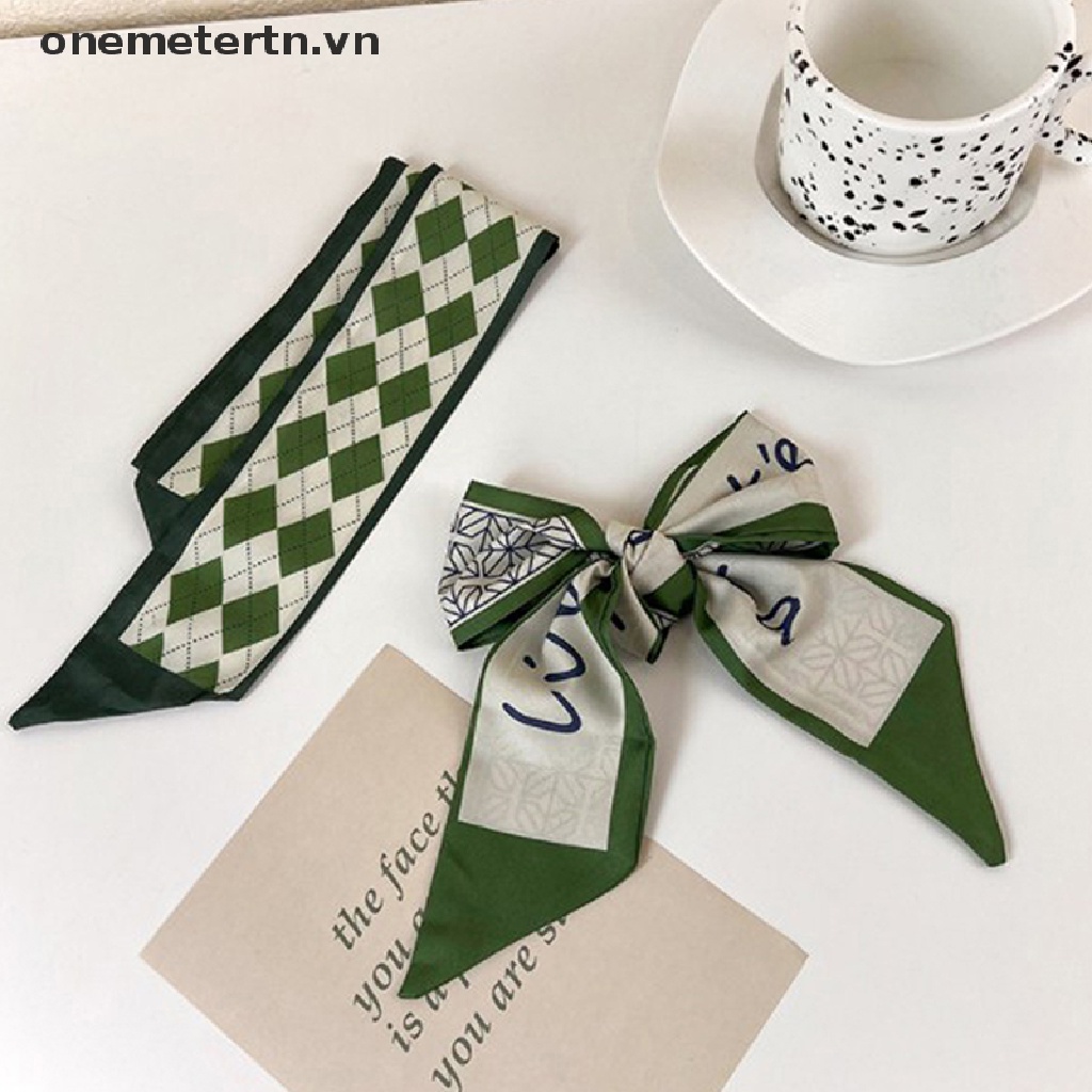Onemetertn Khăn Choàng Lụa Voan Dài In Họa Tiết Hình Học Chữ Cái Màu Xanh Lá