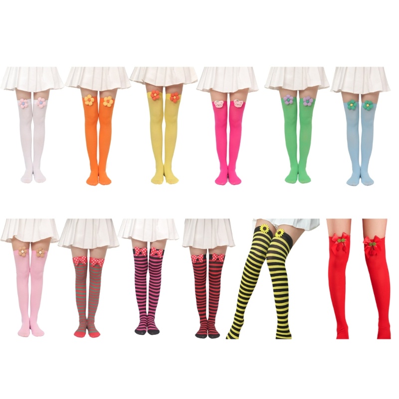 Đôi Vớ DàI Qua GốI PhốI Nơ 3D NhiềU MàU Dễ Thương Cho Nữ