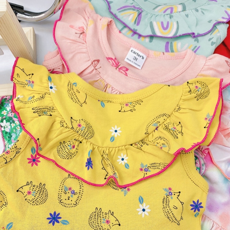 Váy thun cotton bèo cổ VNXK bé gái