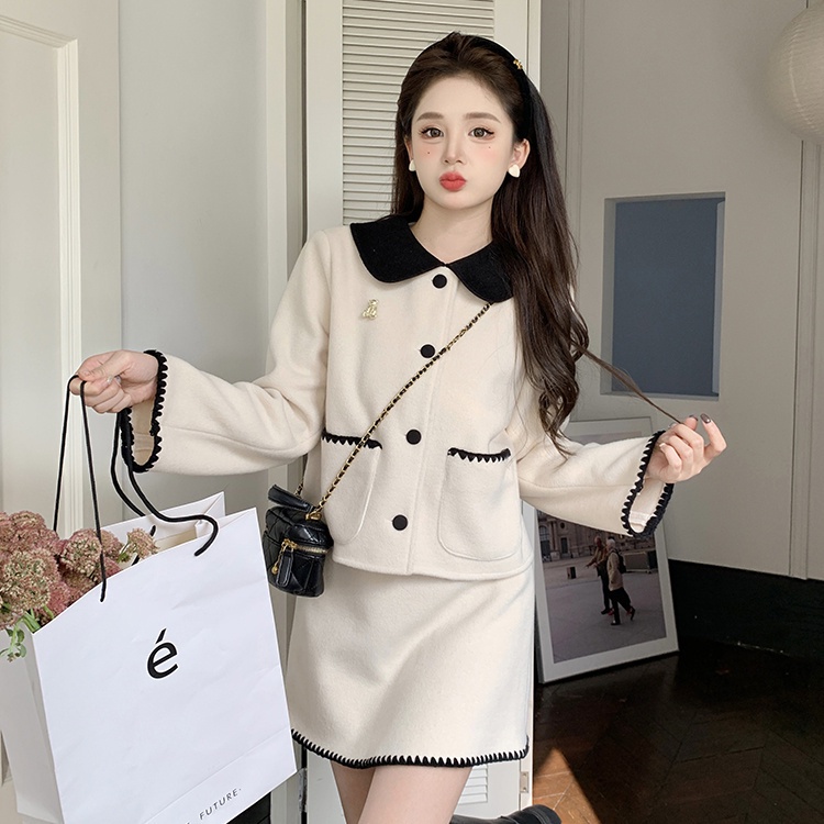 Set Áo Khoác Len Tay Dài Dáng Ngắn Phối Chân Váy Thời Trang Mùa Thu 2022 Cho Nữ